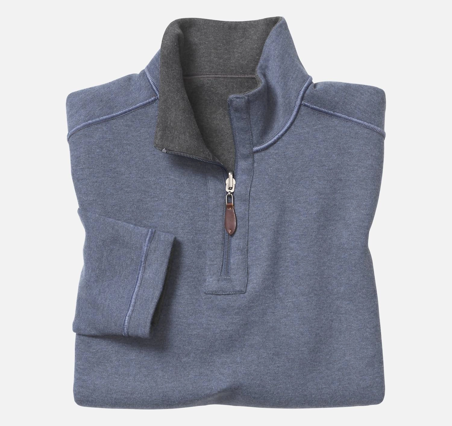 Reversible Solid 1/4 Zip Sweater In Charcoal/blue