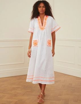 Rhodes Kaftan - White and Orange Swim Womens - bikinis clearance