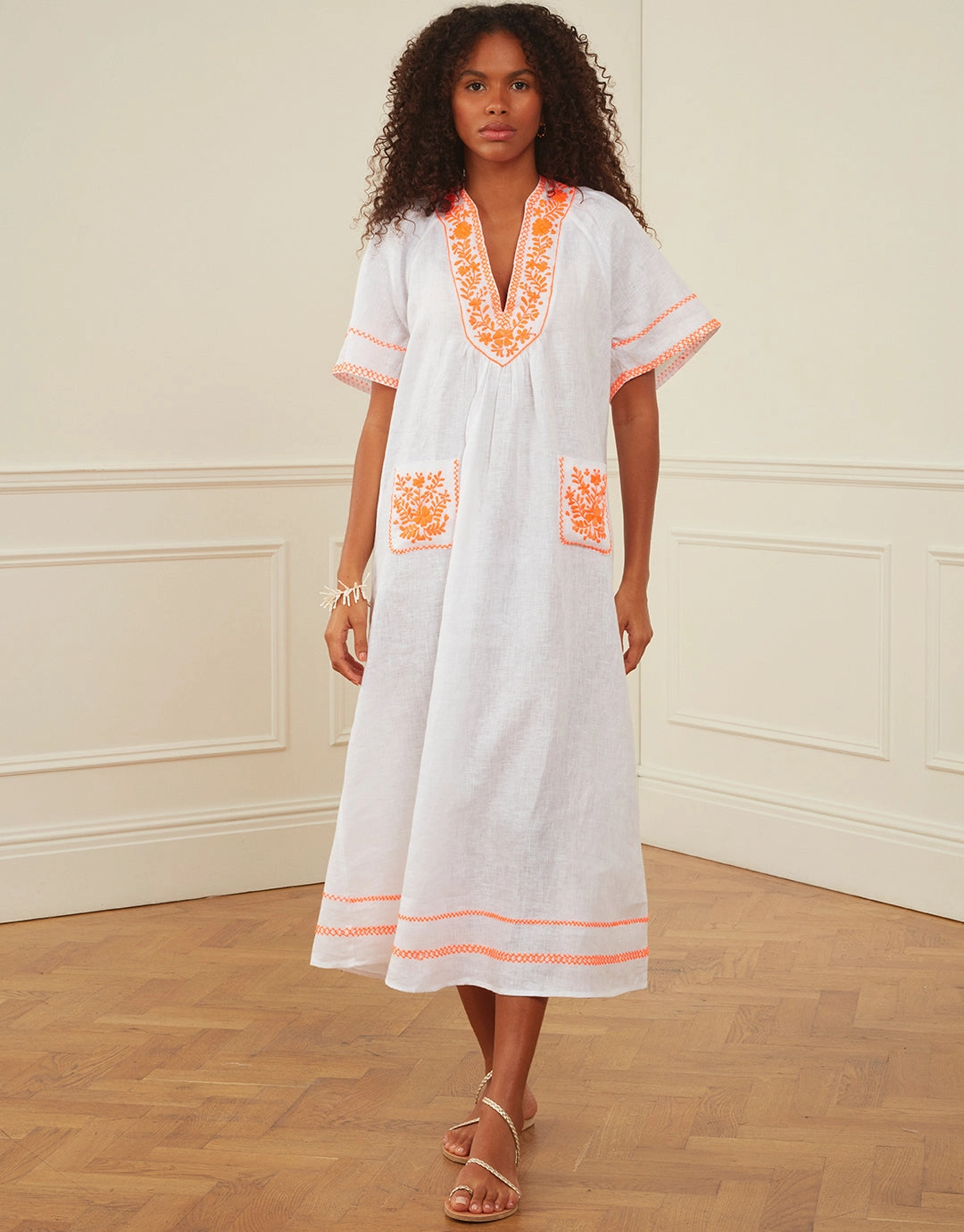 Rhodes Kaftan - White and Orange Swim Womens - bikinis clearance