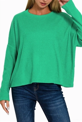 Ribbed Dolman Crewneck Sweater In Kelly Green Tops Womens - ruffle blouses