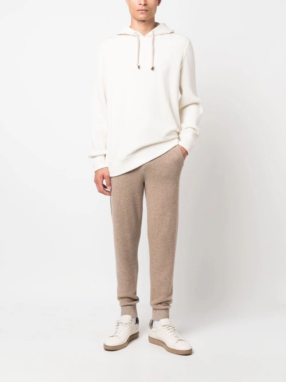 Ribbed-Knit Drawstring Hoodie