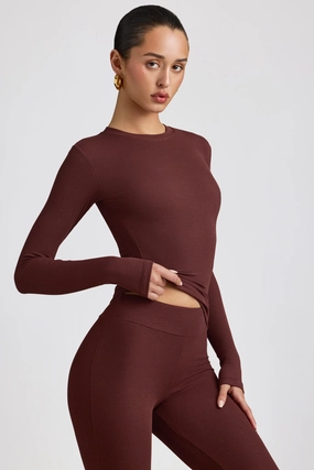 Ribbed Modal Crew Neck Top in Espresso Tops - basic tees cheap