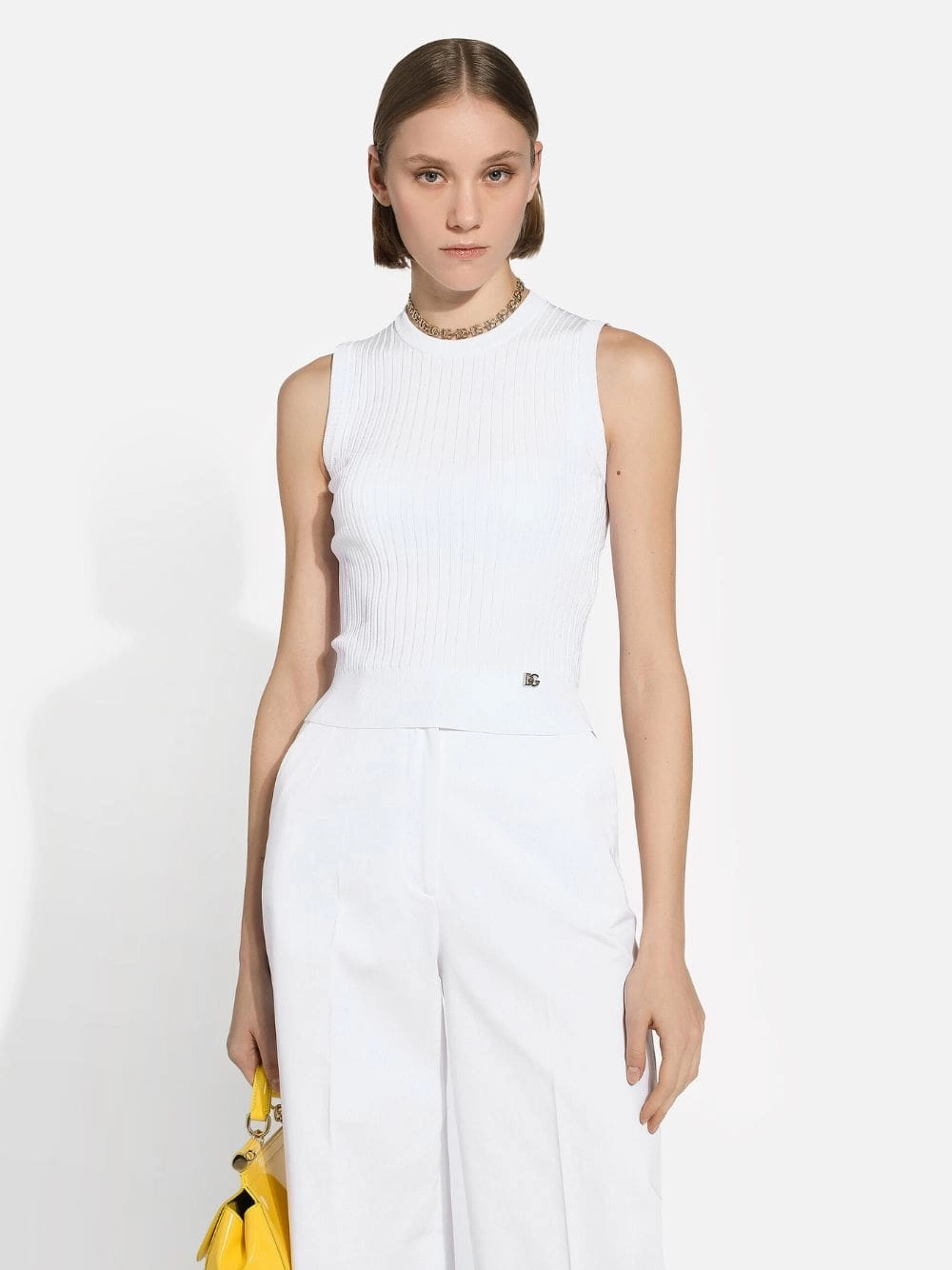 Ribbed Stretch Viscose Vest Top Knitwear Womens - women's knitwear cheap