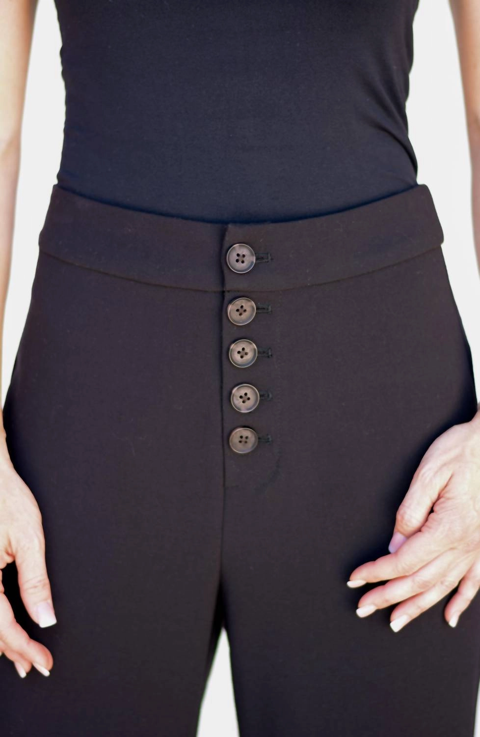 Riga Button Front Wide Leg Trouser In Black