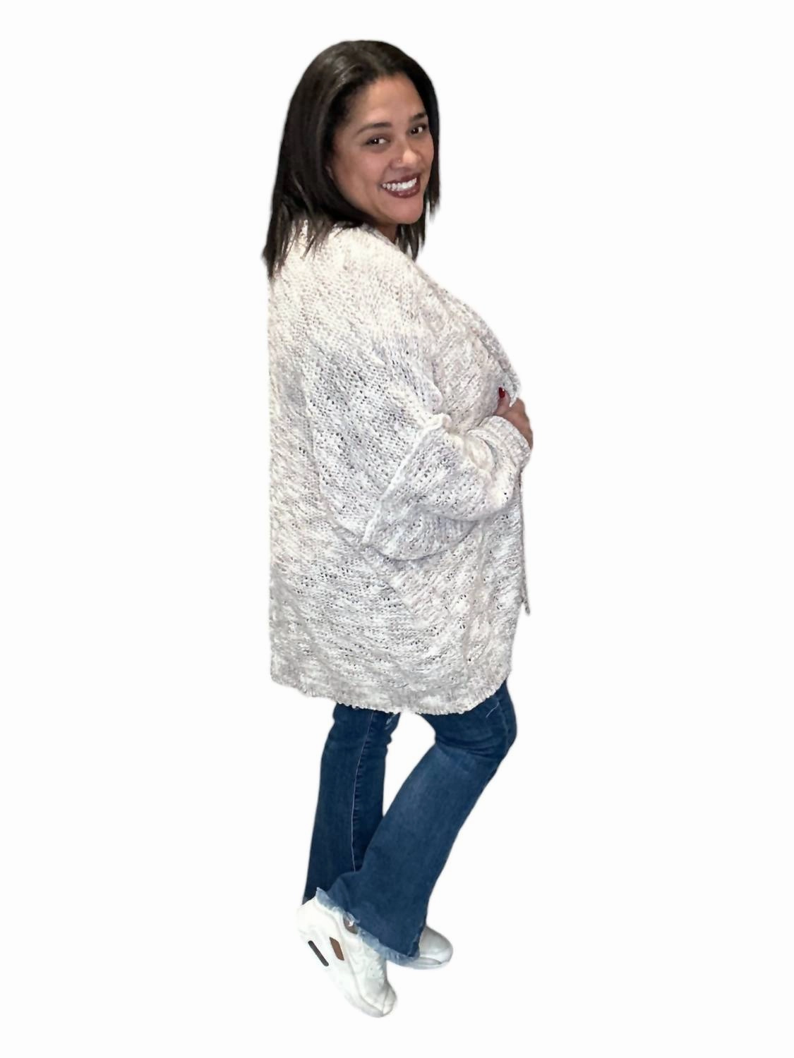 Rise Loose Knit Open Cardigan In Off White