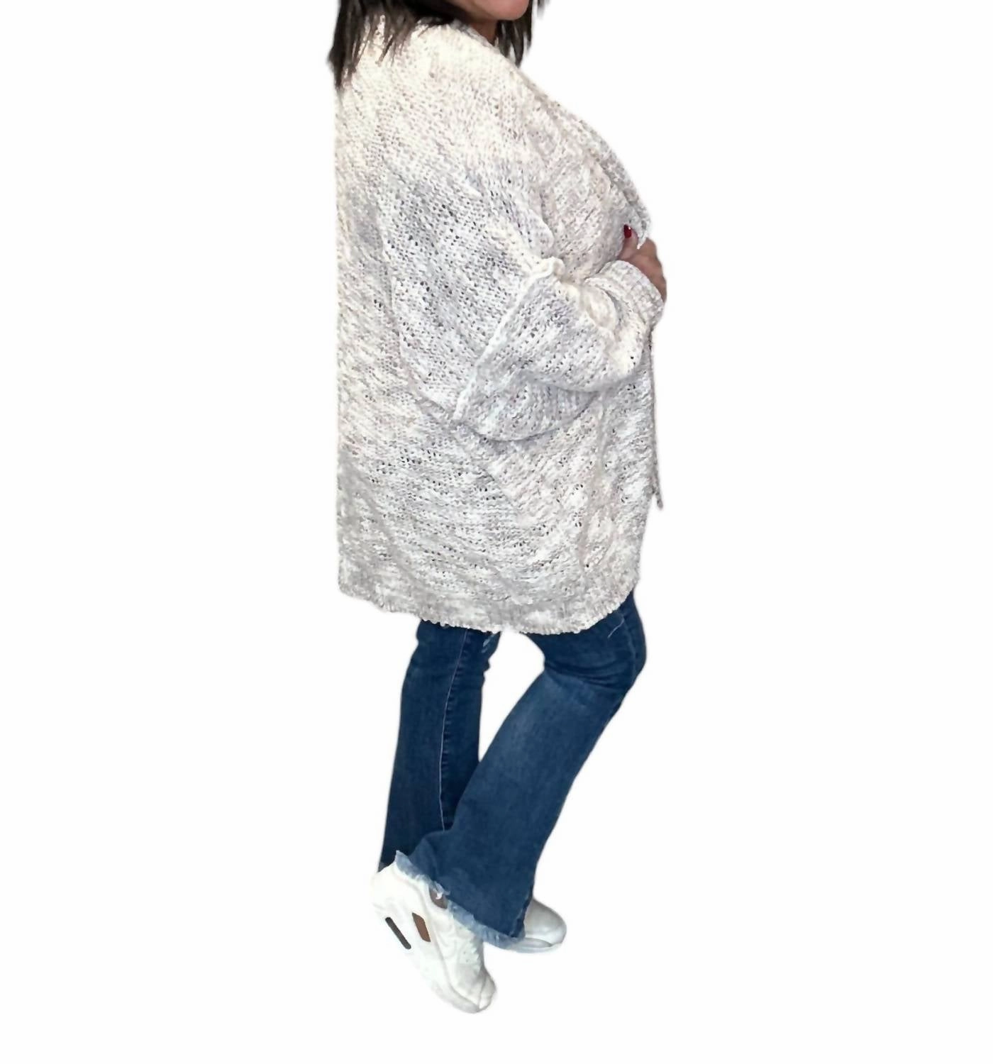 Rise Loose Knit Open Cardigan In Off White