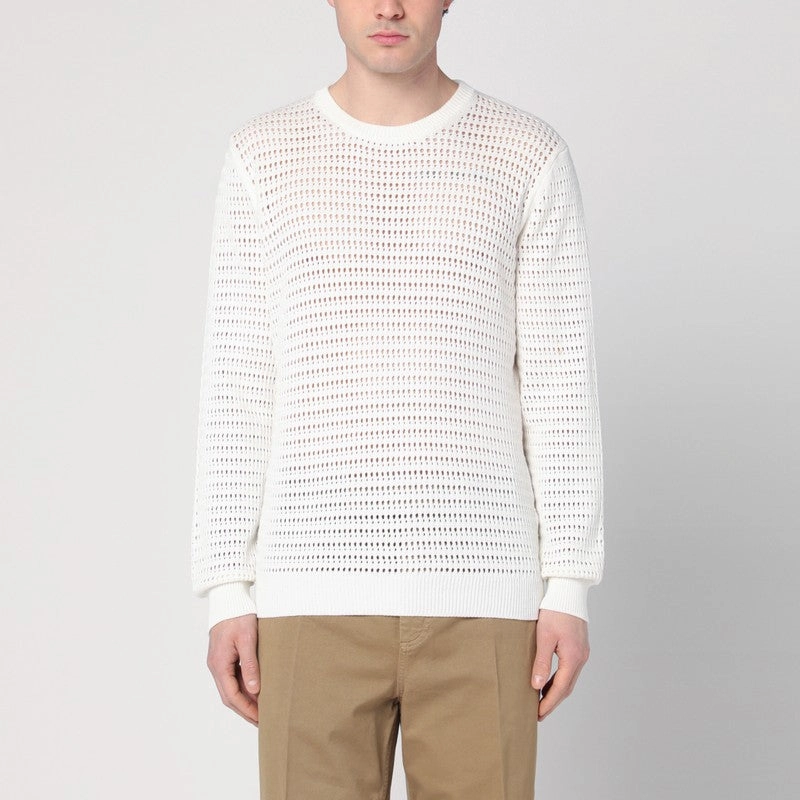Roberto Collina Men's Perforated Milk-Colou Sweater In Cotton