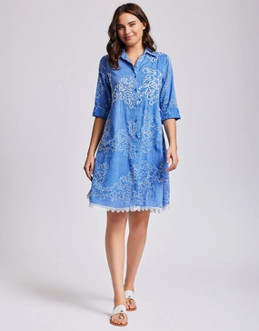 Romina 3/4 Sleeve Shirt Dress - Capri Blue Swim Womens - bikinis clearance