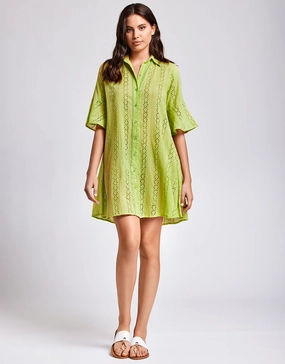 Romina 3/4 Sleeve Shirt Dress - Lime Swim Womens - bikinis clearance