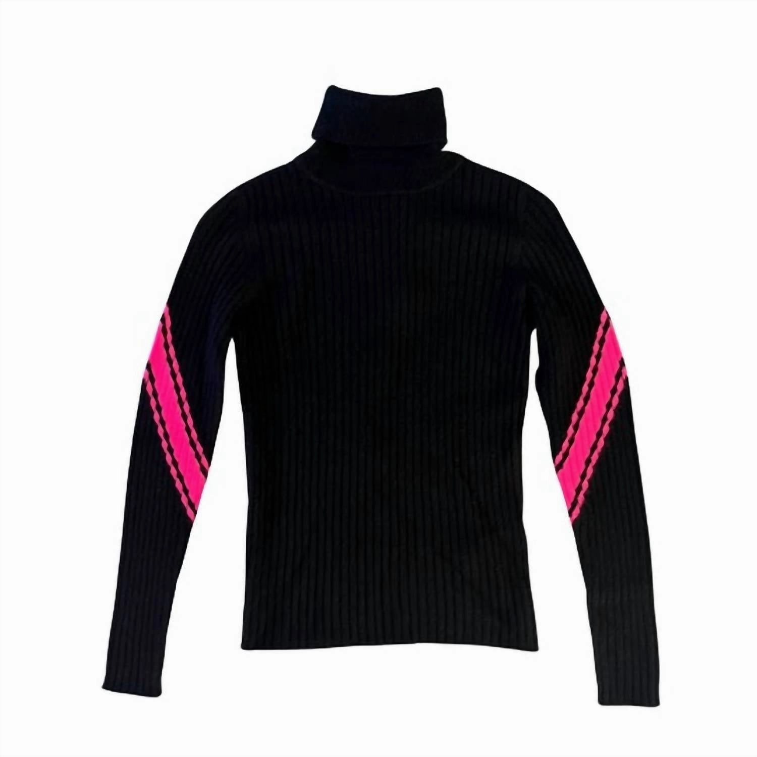 Rosa Cashmere Roll Neck Sweater In Black/neon Pink
