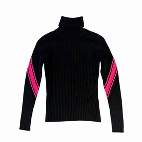 Rosa Cashmere Roll Neck Sweater In Black/neon Pink Tops Womens - bodysuits clearance