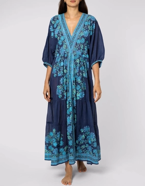 Rose Border Print V-Neck Maxi Dress - Indigo Swim Womens - swimwear sale