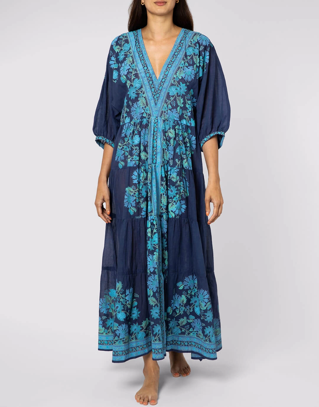 Rose Border Print V-Neck Maxi Dress - Indigo Swim Womens - swimwear sale