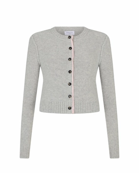 Round Neck Cardigan - Light Grey Tops Womens - cold-shoulder tops