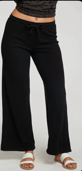 Rpet Love Rib Wide Leg Lounge Pant In True Black womens parachute pants cheap