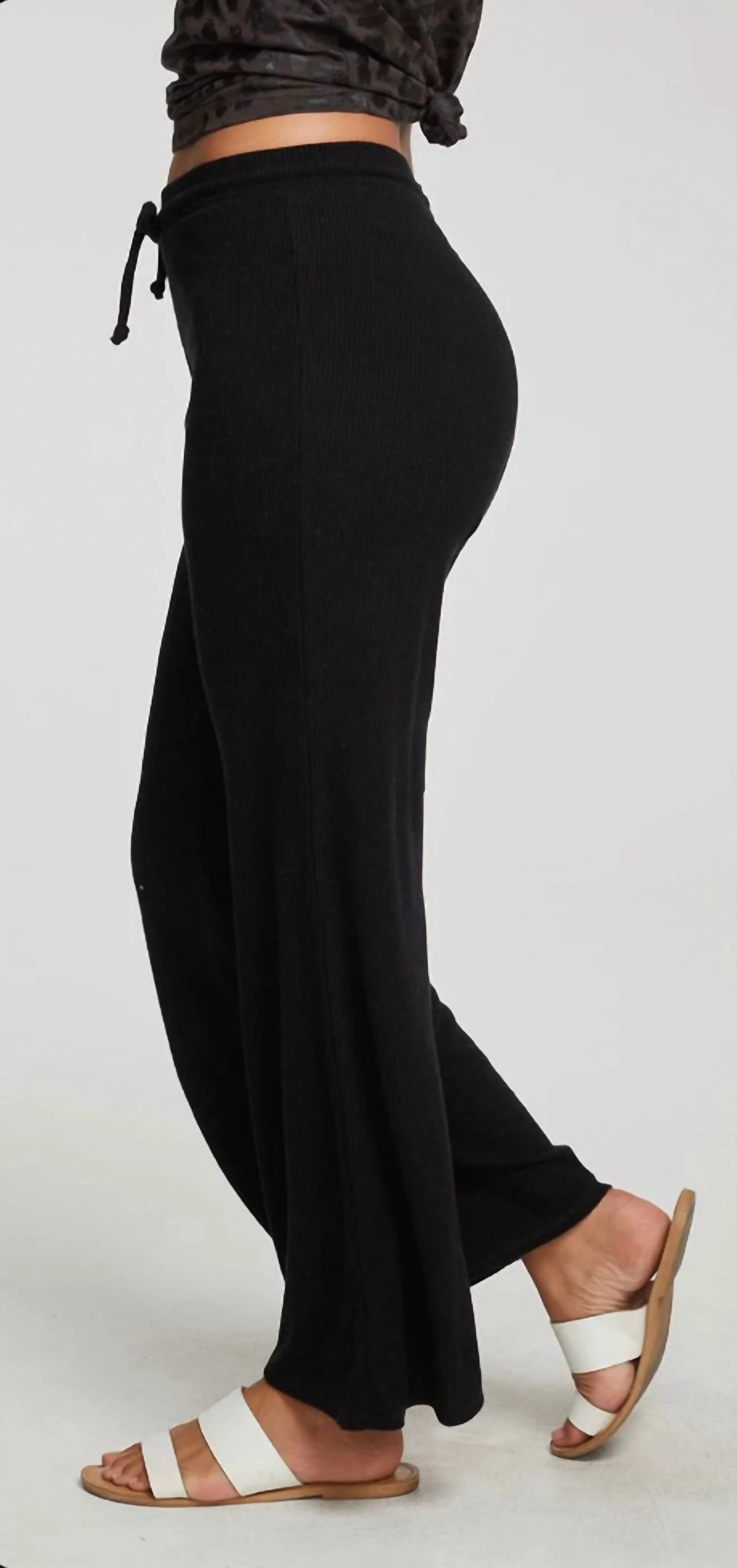 Rpet Love Rib Wide Leg Lounge Pant In True Black