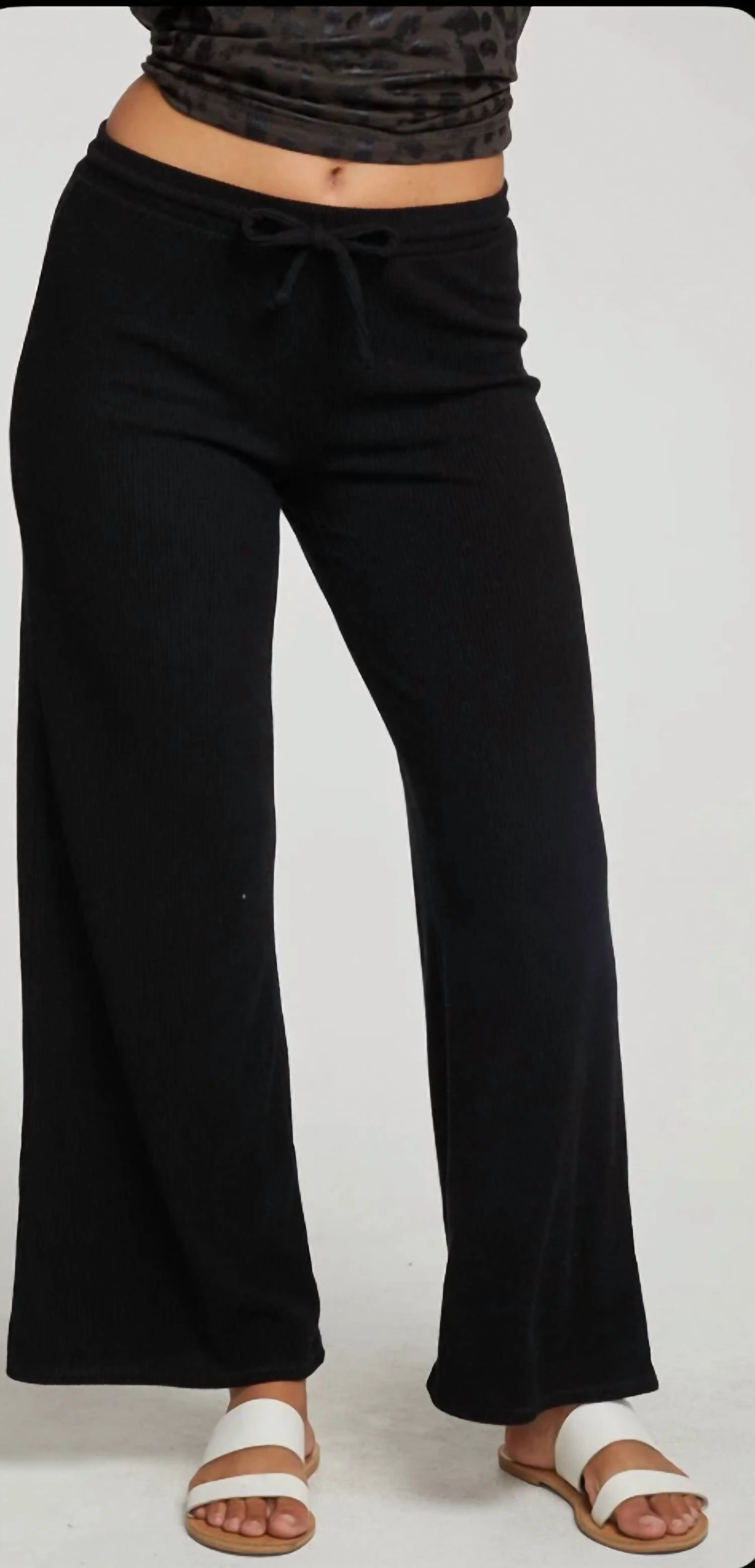 Rpet Love Rib Wide Leg Lounge Pant In True Black womens parachute pants cheap