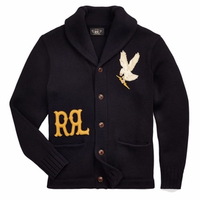 RRL by Ralph Lauren Appliqued Wool Cardigan Navy mens sweaters cheap