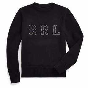 RRL by Ralph Lauren Appliqued Wool Jumper Navy mens sweaters cheap