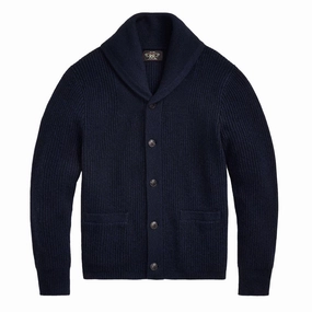 RRL By Ralph Lauren Cashmere Shawl-Collar Cardigan Navy Heather mens sweaters cheap