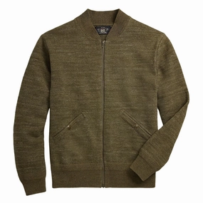 RRL By Ralph Lauren Cotton-Wool Full-Zip Jumper Olive Heather mens sweaters cheap