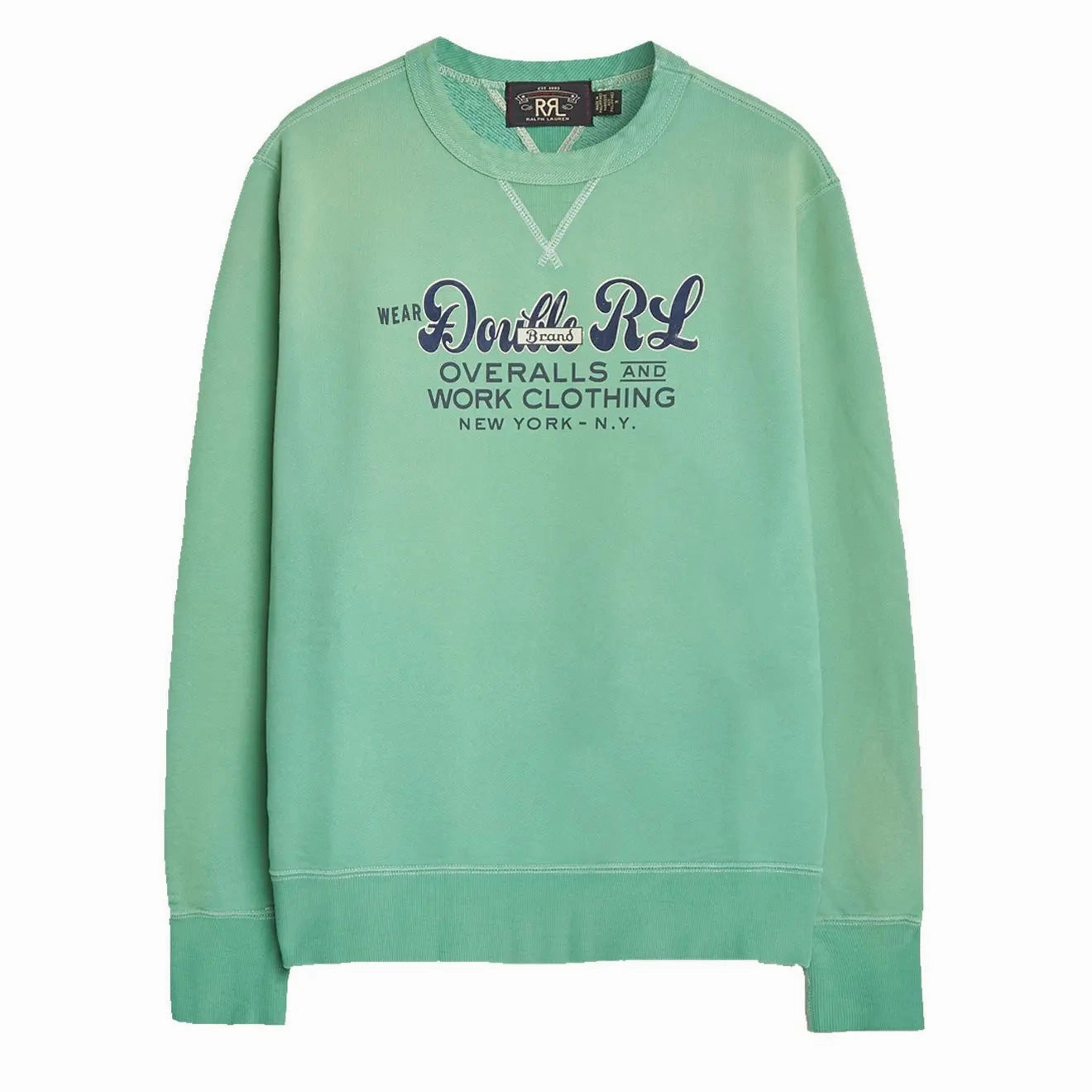 RRL by Ralph Lauren Garment-Dyed Logo Fleece Sweatshirt Turquoise mens long sleeves cheap