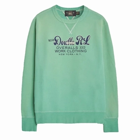 RRL by Ralph Lauren Garment-Dyed Logo Fleece Sweatshirt Turquoise mens long sleeves cheap
