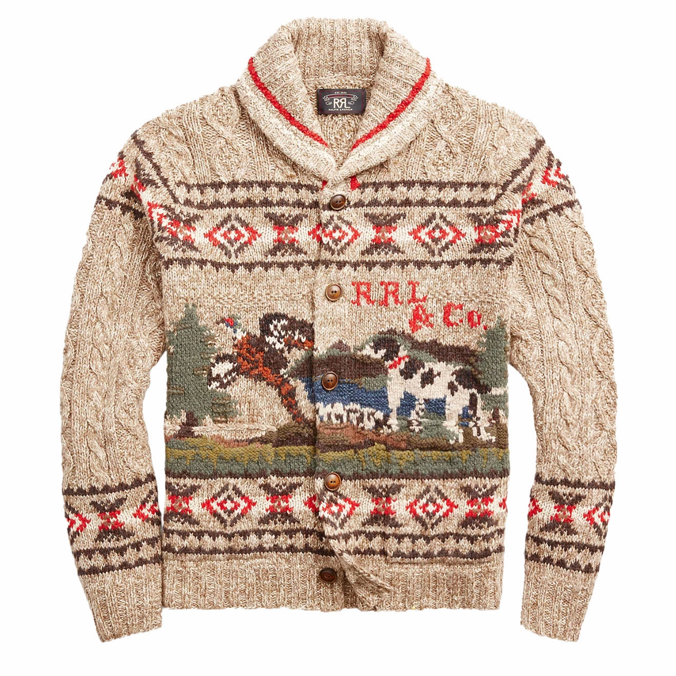RRL by Ralph Lauren Hand-Knit Linen-Blend Cardigan Brown Multi mens sweaters cheap