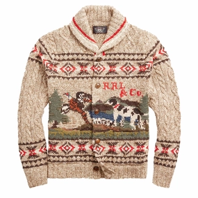 RRL by Ralph Lauren Hand-Knit Linen-Blend Cardigan Brown Multi mens sweaters cheap