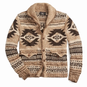 RRL by Ralph Lauren Hand-Knit Linen-Blend Cardigan Brown Tan Multi mens sweaters cheap