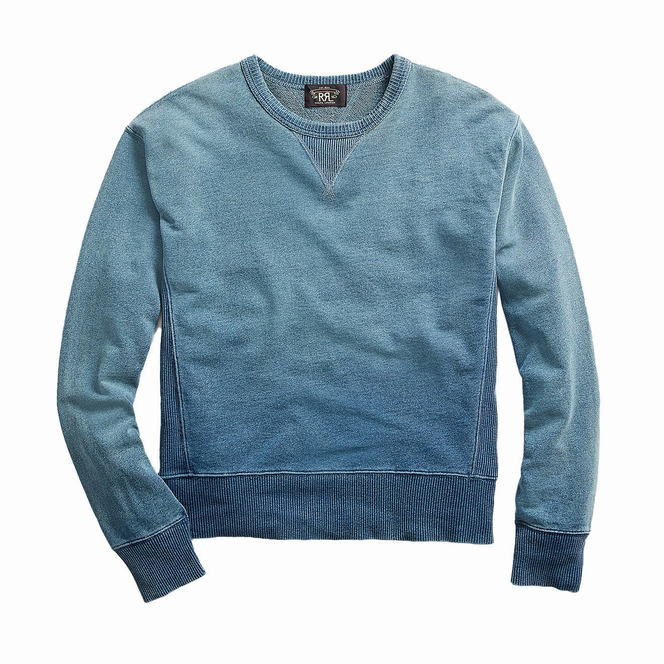 RRL by Ralph Lauren L/S Double V Sweater Washed Blue Indigo mens long sleeves cheap