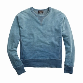 RRL by Ralph Lauren L/S Double V Sweater Washed Blue Indigo mens long sleeves cheap