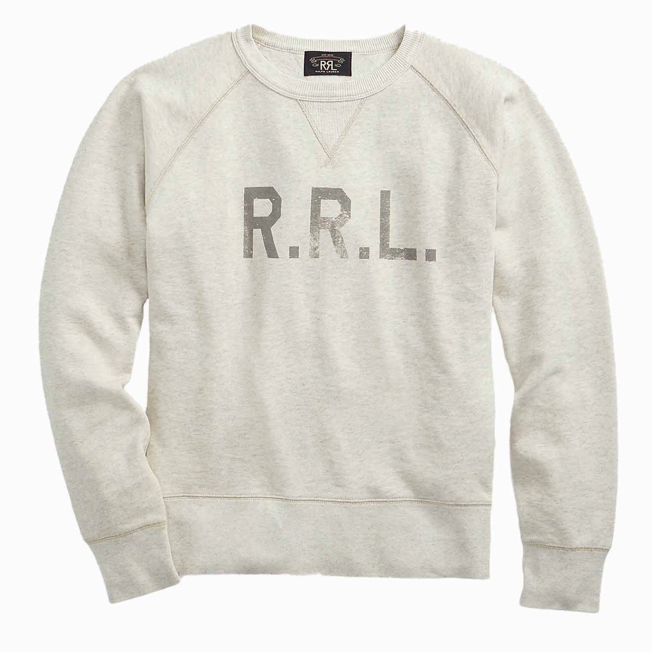 RRL by Ralph Lauren Logo Fleece Pullover Oatmeal Heather mens long sleeves cheap