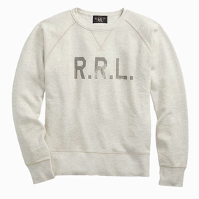 RRL by Ralph Lauren Logo Fleece Pullover Oatmeal Heather mens long sleeves cheap