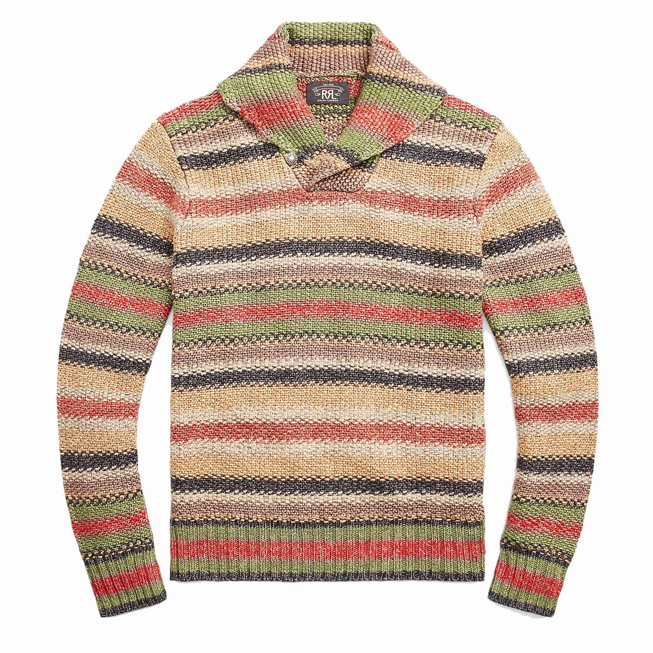 RRL by Ralph Lauren Striped Linen-Blend Jumper Brown Multi Stripe mens sweaters cheap