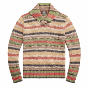 RRL by Ralph Lauren Striped Linen-Blend Jumper Brown Multi Stripe mens sweaters cheap