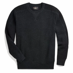RRL by Ralph Lauren Waffle-Knit Cotton-Wool Jumper Black Heather mens sweaters cheap