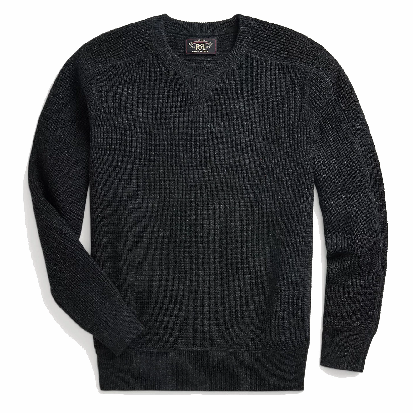 RRL by Ralph Lauren Waffle-Knit Cotton-Wool Jumper Black Heather mens sweaters cheap