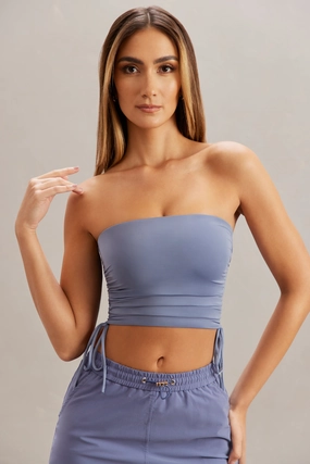 Ruched Bandeau Crop Top in Blue Tops - tops on sale