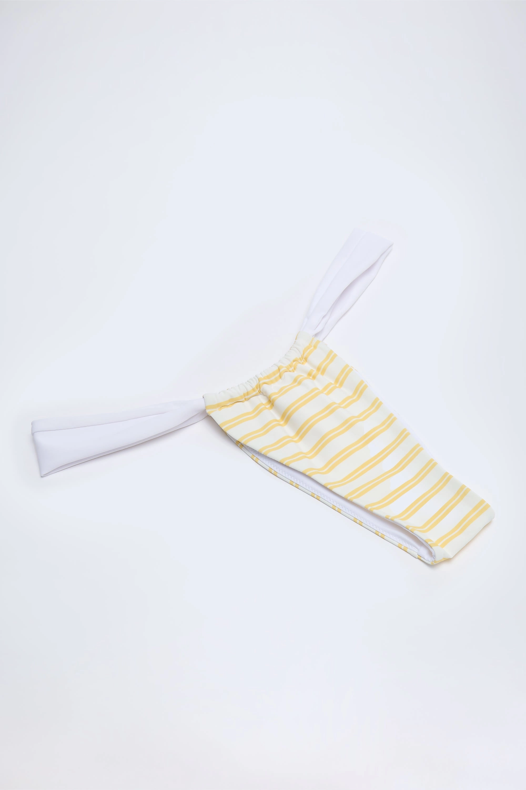 Ruched Cheeky Bikini Bottoms in Lemon Yellow Double Stripe