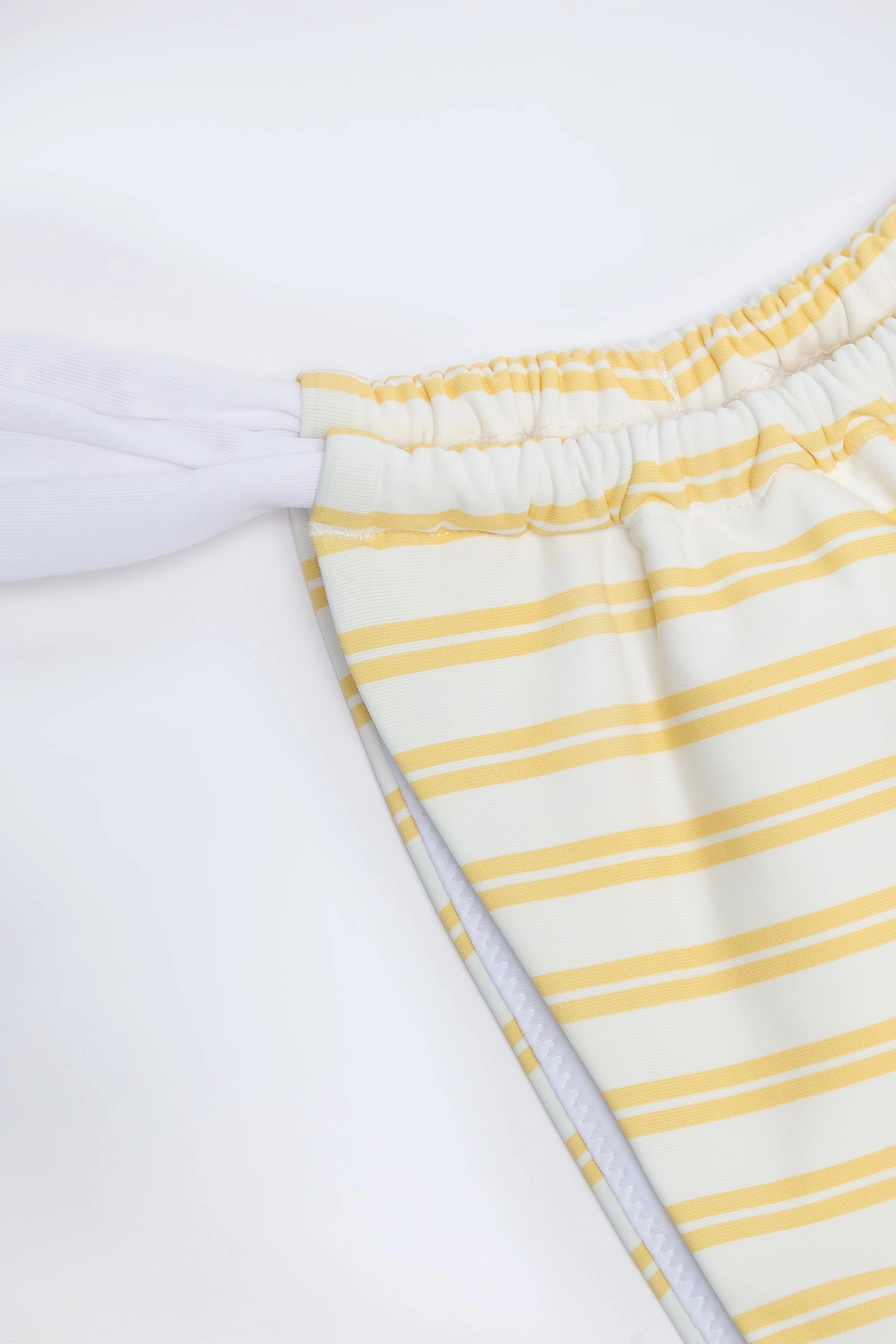 Ruched Cheeky Bikini Bottoms in Lemon Yellow Double Stripe