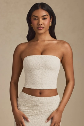 Ruched Strapless Lace Top in Ivory Tops - tops on sale