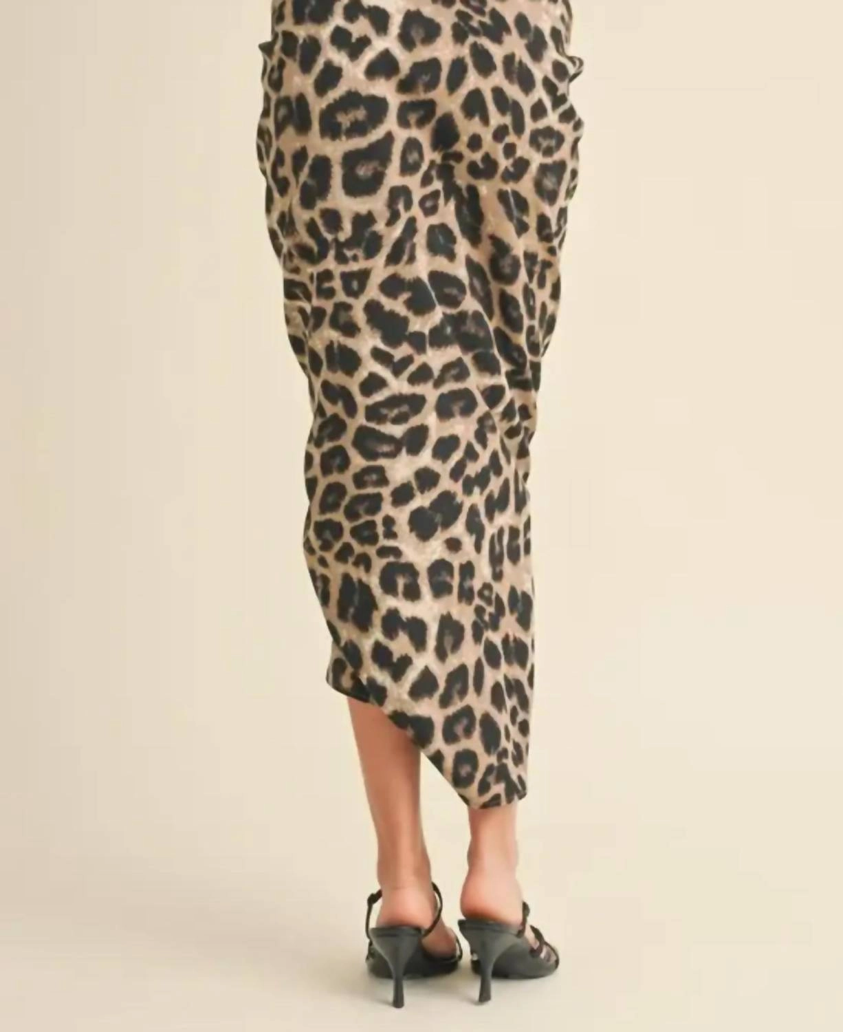 Ruching Leopard Skirt In Brown