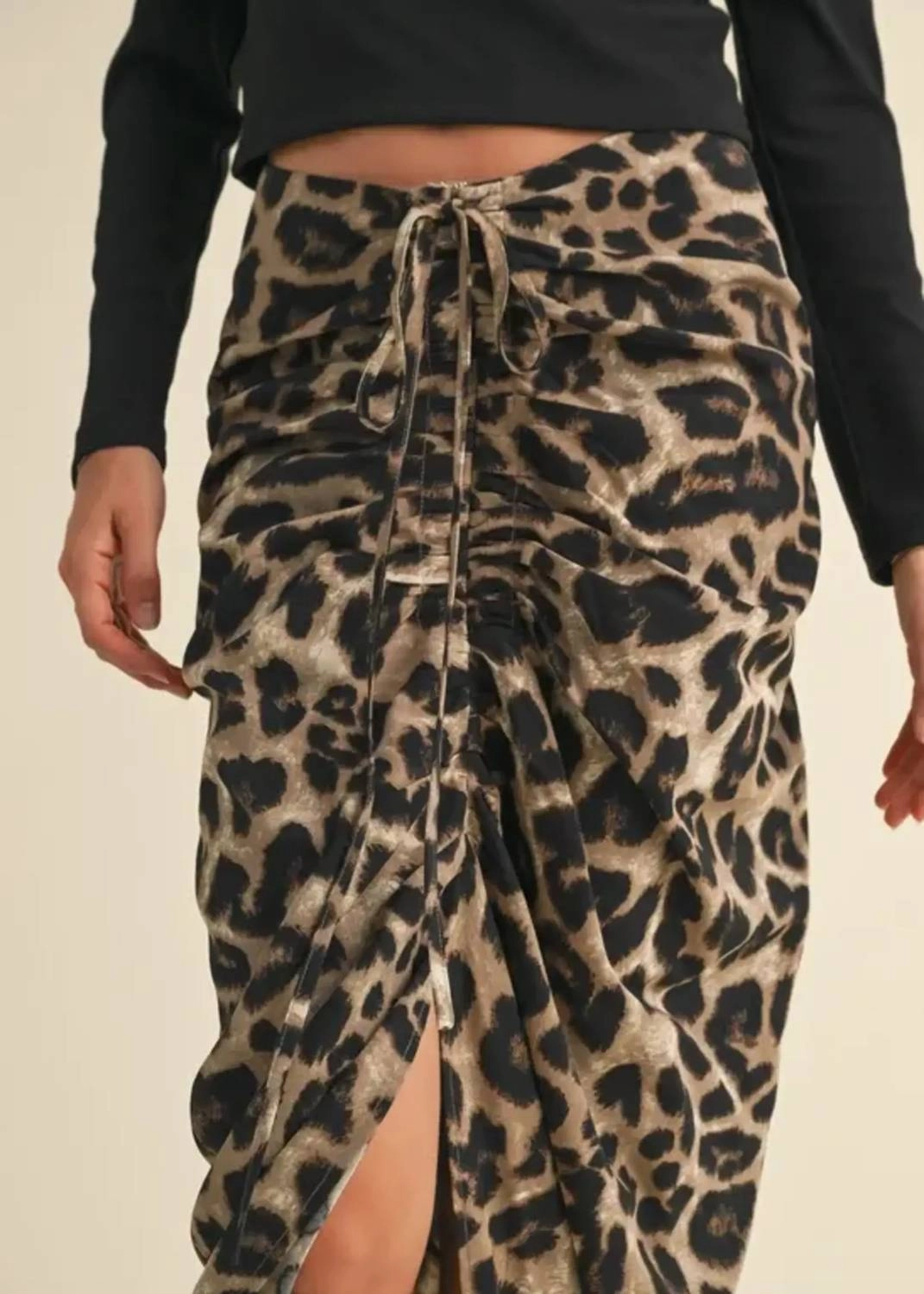 Ruching Leopard Skirt In Brown