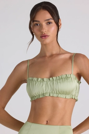Ruffle-Trim Smocked Crop Top in Spring Green Tops - tops on sale