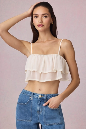 Ruffled Cropped Camisole Top in Ivory Tops - tops on sale