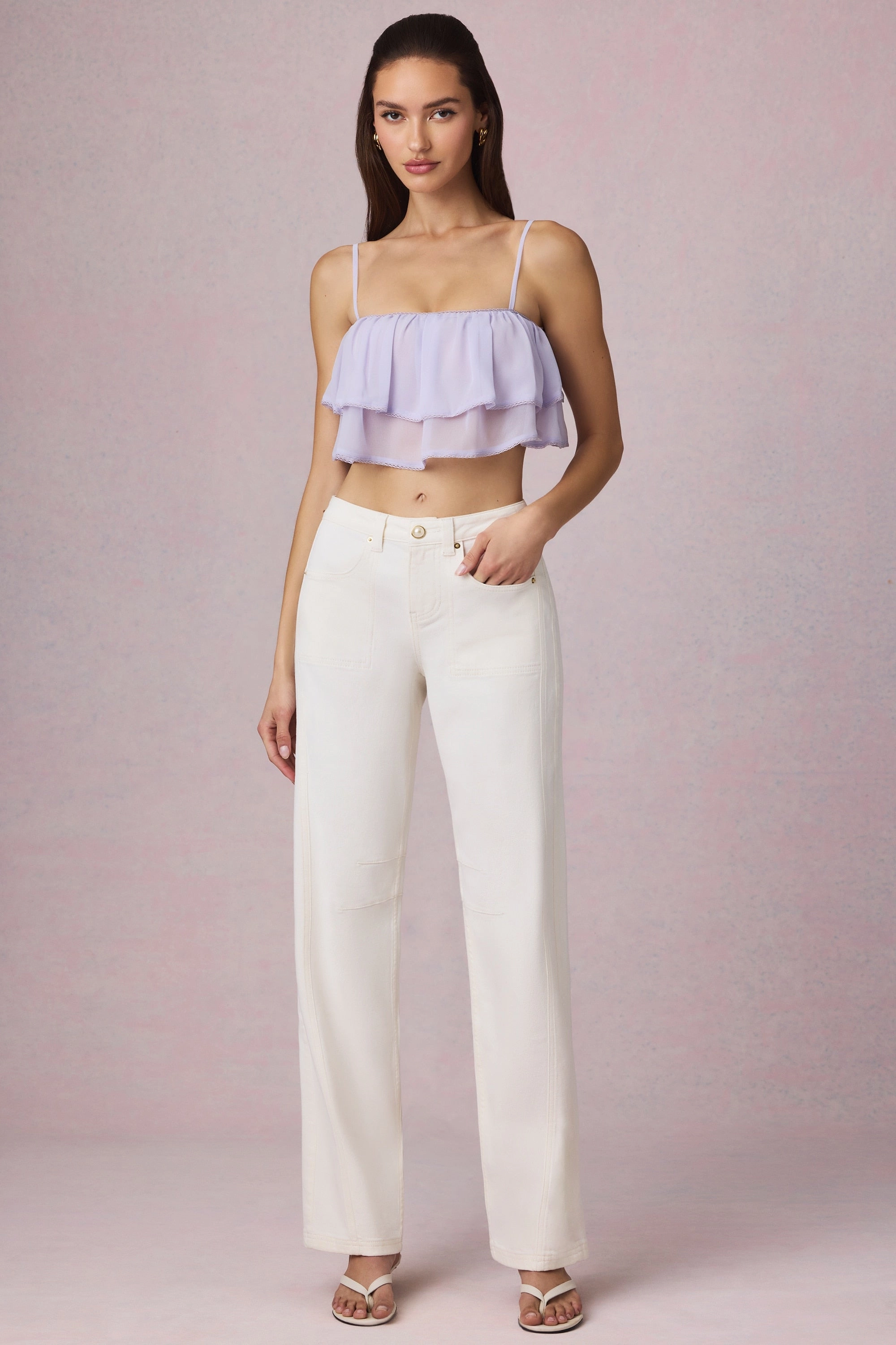 Ruffled Cropped Camisole Top in Lilac