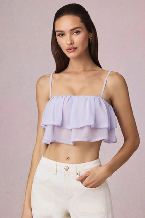 Ruffled Cropped Camisole Top in Lilac Tops - tops on sale