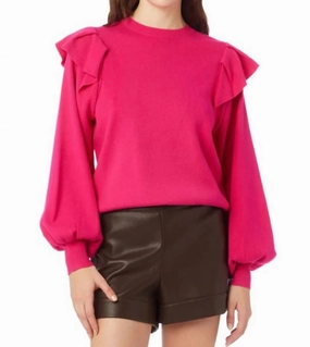 Ruffled Shoulder Popover Sweater In Rosa Tops Womens - high-neck blouses