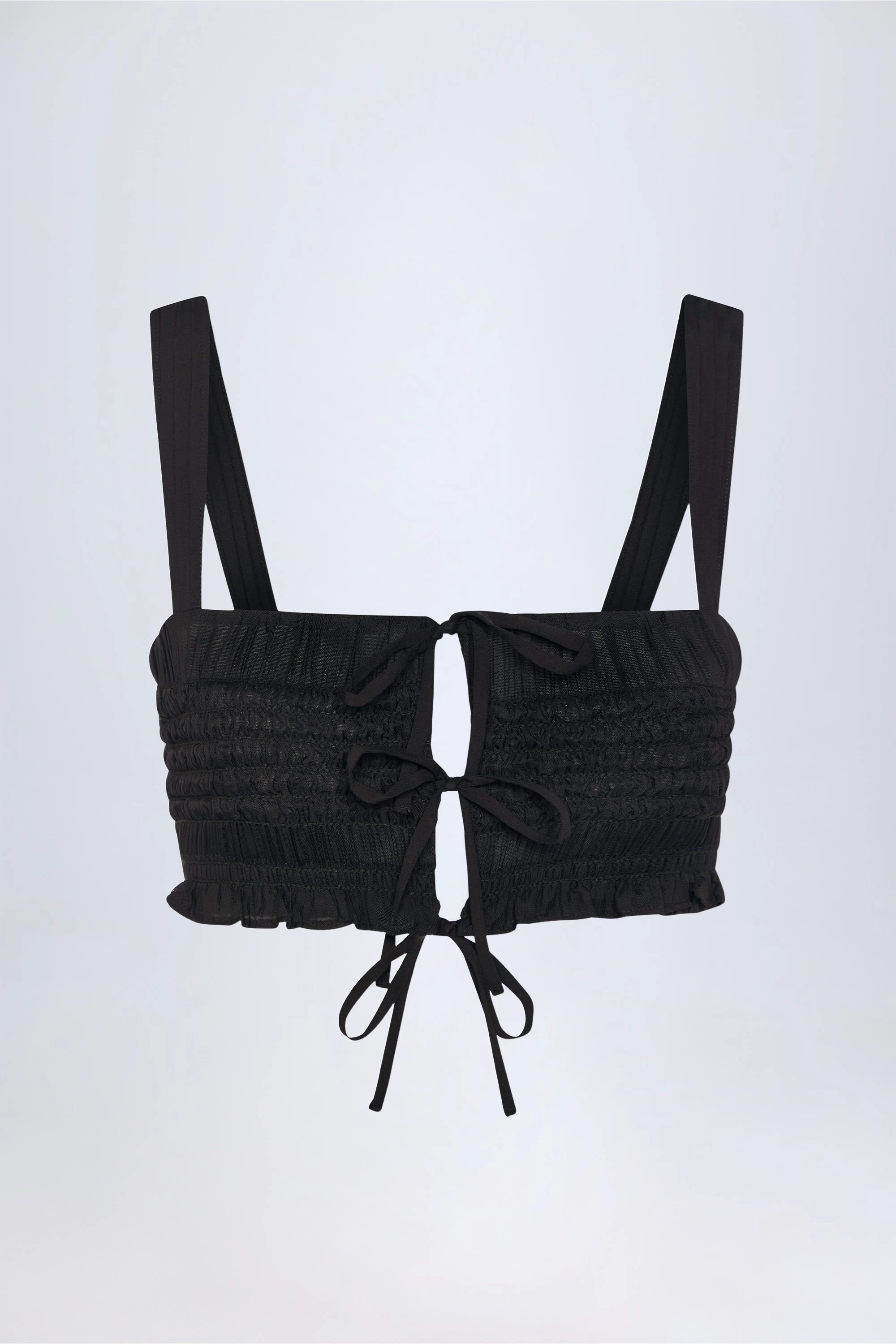 Ruffled Tie-Front Crop Top in Black Tops - tops on sale